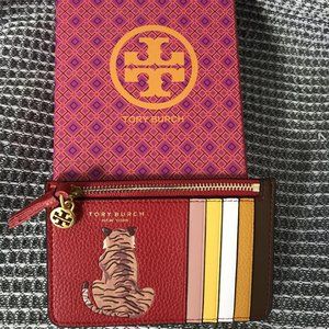 TORY BURCH TIGER ZIP CARD CASE CARD HOLDER